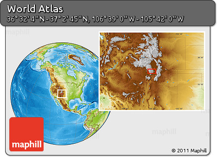 Physical Location Map of the Area around 36° 47' 25" N, 106° 10' 30" W