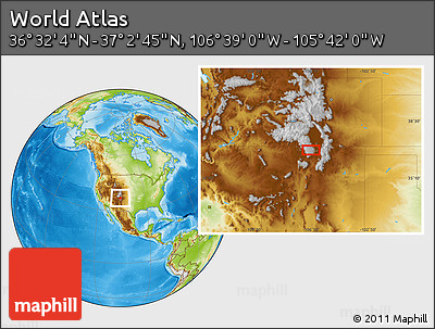 Physical Location Map of the Area around 36° 47' 25" N, 106° 10' 30" W