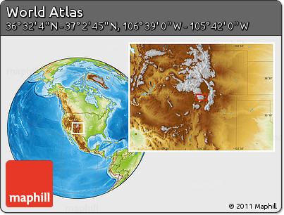 Physical Location Map of the Area around 36° 47' 25" N, 106° 10' 30" W
