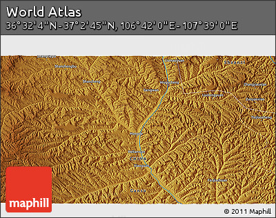 Physical 3D Map of the Area around 36° 47' 25" N, 107° 10' 30" E