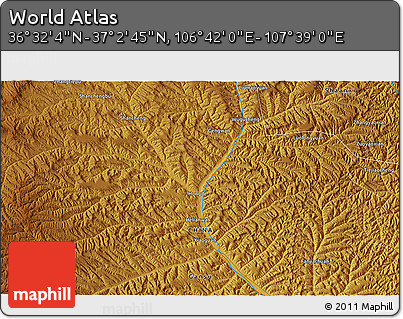Physical 3D Map of the Area around 36° 47' 25" N, 107° 10' 30" E