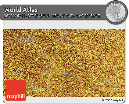 Physical 3D Map of the Area around 36° 47' 25" N, 108° 52' 30" E