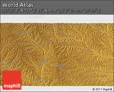 Physical 3D Map of the Area around 36° 47' 25" N, 108° 52' 30" E