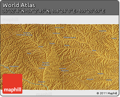 Physical 3D Map of the Area around 36° 47' 25" N, 108° 52' 30" E