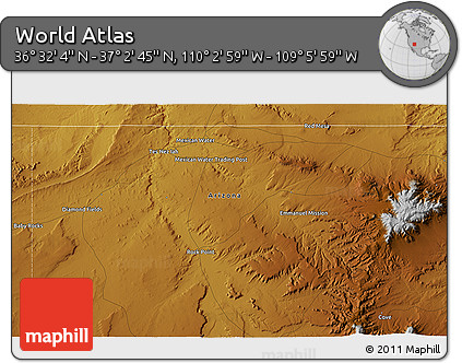 Physical 3D Map of the Area around 36° 47' 25" N, 109° 34' 29" W