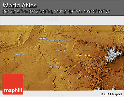 Physical 3D Map of the Area around 36° 47' 25" N, 109° 34' 29" W