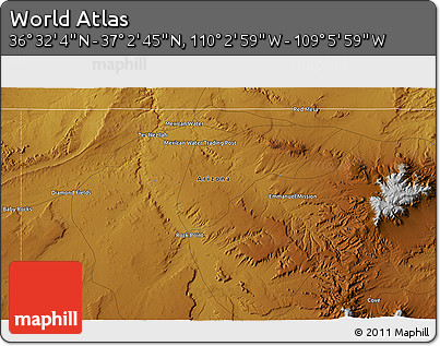 Physical 3D Map of the Area around 36° 47' 25" N, 109° 34' 29" W