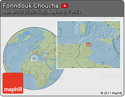 Savanna Style Location Map of Fonndouk Choucha, hill shading