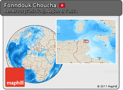 Shaded Relief Location Map of Fonndouk Choucha