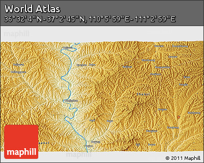 Physical 3D Map of the Area around 36° 47' 25" N, 110° 34' 29" E