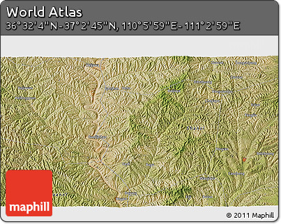 Satellite 3D Map of the Area around 36° 47' 25" N, 110° 34' 29" E