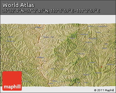Satellite 3D Map of the Area around 36° 47' 25" N, 110° 34' 29" E