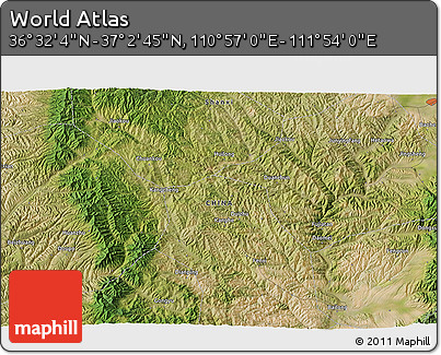 Satellite 3D Map of the Area around 36° 47' 25" N, 111° 25' 30" E