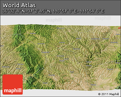 Satellite 3D Map of the Area around 36° 47' 25" N, 111° 25' 30" E