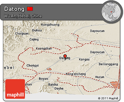 Shaded Relief Panoramic Map of Datong