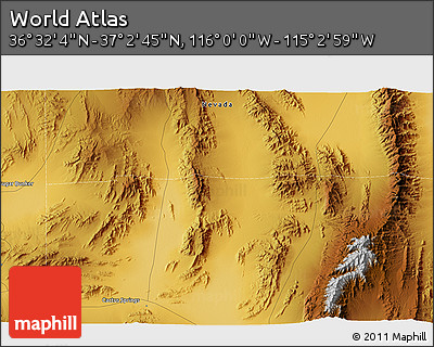 Physical 3D Map of the Area around 36° 47' 25" N, 115° 31' 30" W