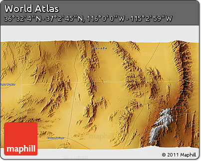 Physical 3D Map of the Area around 36° 47' 25" N, 115° 31' 30" W