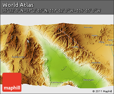 Physical 3D Map of the Area around 36° 47' 25" N, 117° 13' 29" W