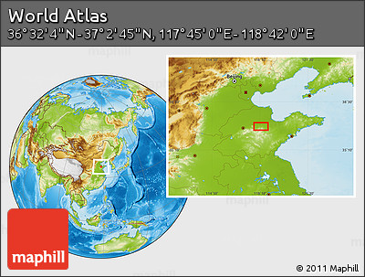 Physical Location Map of the Area around 36° 47' 25" N, 118° 13' 29" E