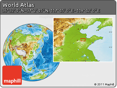 Physical Location Map of the Area around 36° 47' 25" N, 118° 13' 29" E
