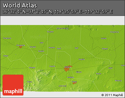 Physical 3D Map of the Area around 36° 47' 25" N, 119° 4' 29" E