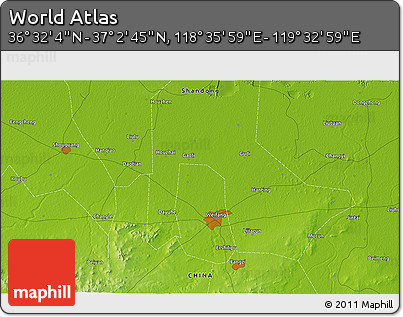 Physical 3D Map of the Area around 36° 47' 25" N, 119° 4' 29" E