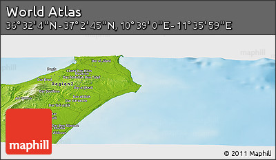 Physical Panoramic Map of the Area around 36° 47' 25" N, 11° 7' 30" E