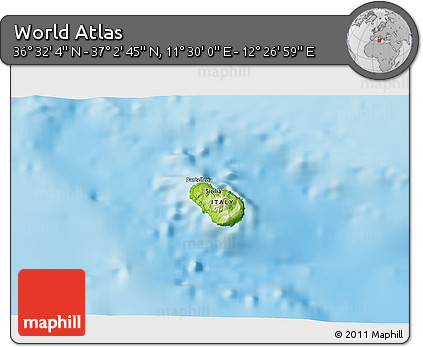 Physical 3D Map of the Area around 36° 47' 25" N, 11° 58' 29" E