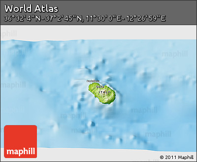 Physical 3D Map of the Area around 36° 47' 25" N, 11° 58' 29" E