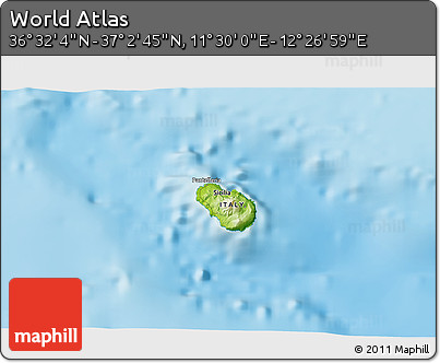 Physical 3D Map of the Area around 36° 47' 25" N, 11° 58' 29" E