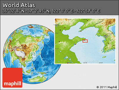 Physical Location Map of the Area around 36° 47' 25" N, 122° 28' 29" E