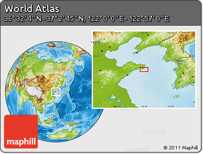 Physical Location Map of the Area around 36° 47' 25" N, 122° 28' 29" E