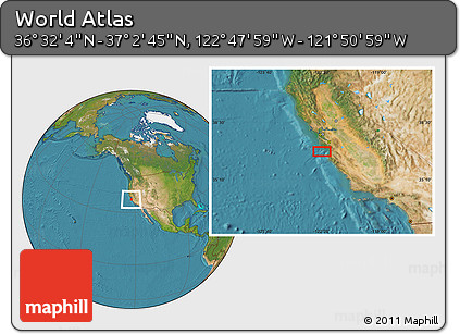 Satellite Location Map of the Area around 36° 47' 25" N, 122° 19' 29" W