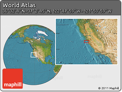 Satellite Location Map of the Area around 36° 47' 25" N, 122° 19' 29" W