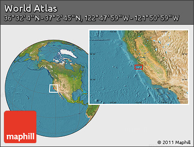 Satellite Location Map of the Area around 36° 47' 25" N, 122° 19' 29" W