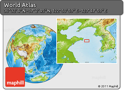 Physical Location Map of the Area around 36° 47' 25" N, 123° 19' 29" E