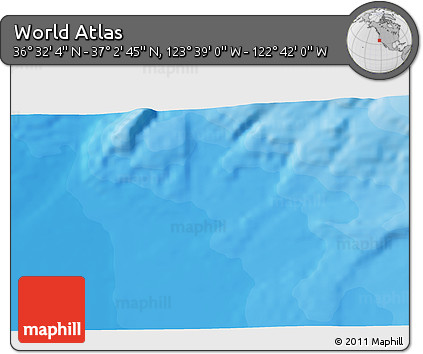 Political 3D Map of the Area around 36° 47' 25" N, 123° 10' 30" W