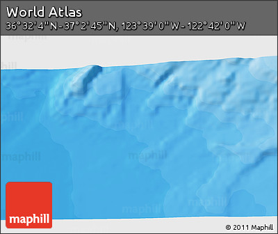 Political 3D Map of the Area around 36° 47' 25" N, 123° 10' 30" W