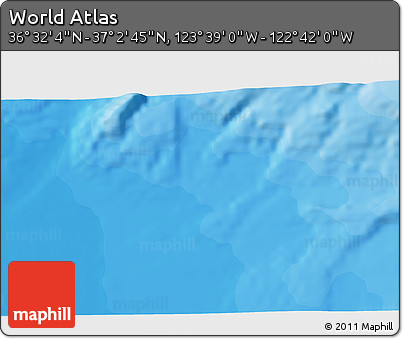 Political 3D Map of the Area around 36° 47' 25" N, 123° 10' 30" W