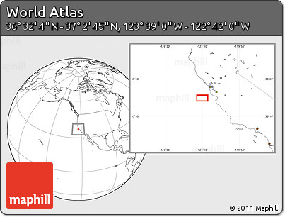 Blank Location Map of the Area around 36° 47' 25" N, 123° 10' 30" W