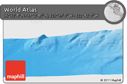 Shaded Relief Panoramic Map of the Area around 36° 47' 25" N, 123° 10' 30" W