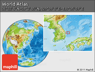 Physical Location Map of the Area around 36° 47' 25" N, 130° 7' 30" E