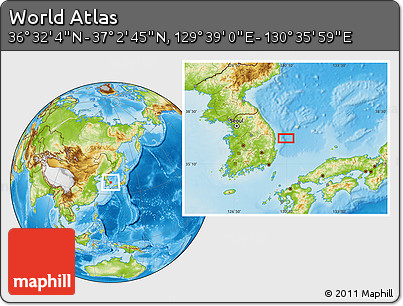 Physical Location Map of the Area around 36° 47' 25" N, 130° 7' 30" E