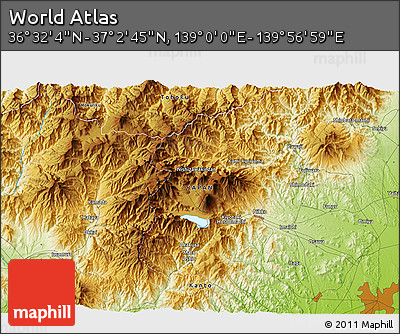 Physical 3D Map of the Area around 36° 47' 25" N, 139° 28' 29" E
