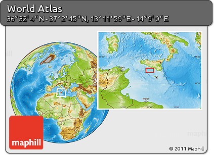 Physical Location Map of the Area around 36° 47' 25" N, 13° 40' 30" E