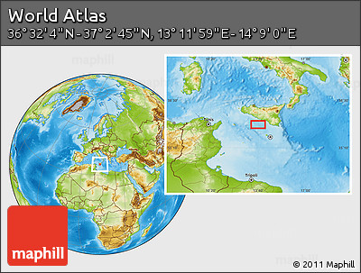 Physical Location Map of the Area around 36° 47' 25" N, 13° 40' 30" E