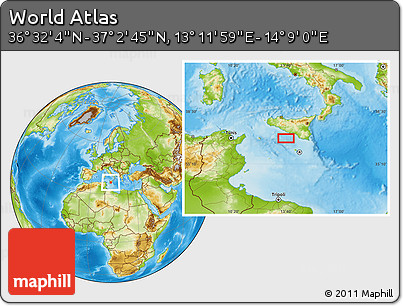 Physical Location Map of the Area around 36° 47' 25" N, 13° 40' 30" E