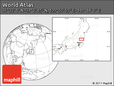 Blank Location Map of the Area around 36° 47' 25" N, 140° 19' 29" E