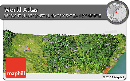 Satellite Panoramic Map of the Area around 36° 47' 25" N, 140° 19' 29" E