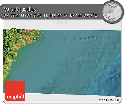Satellite 3D Map of the Area around 36° 47' 25" N, 141° 10' 30" E